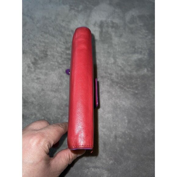 NICOLI Womens Red Leather Multicolor Interior Bifold Zip Around Wallet - Picture 3 of 11